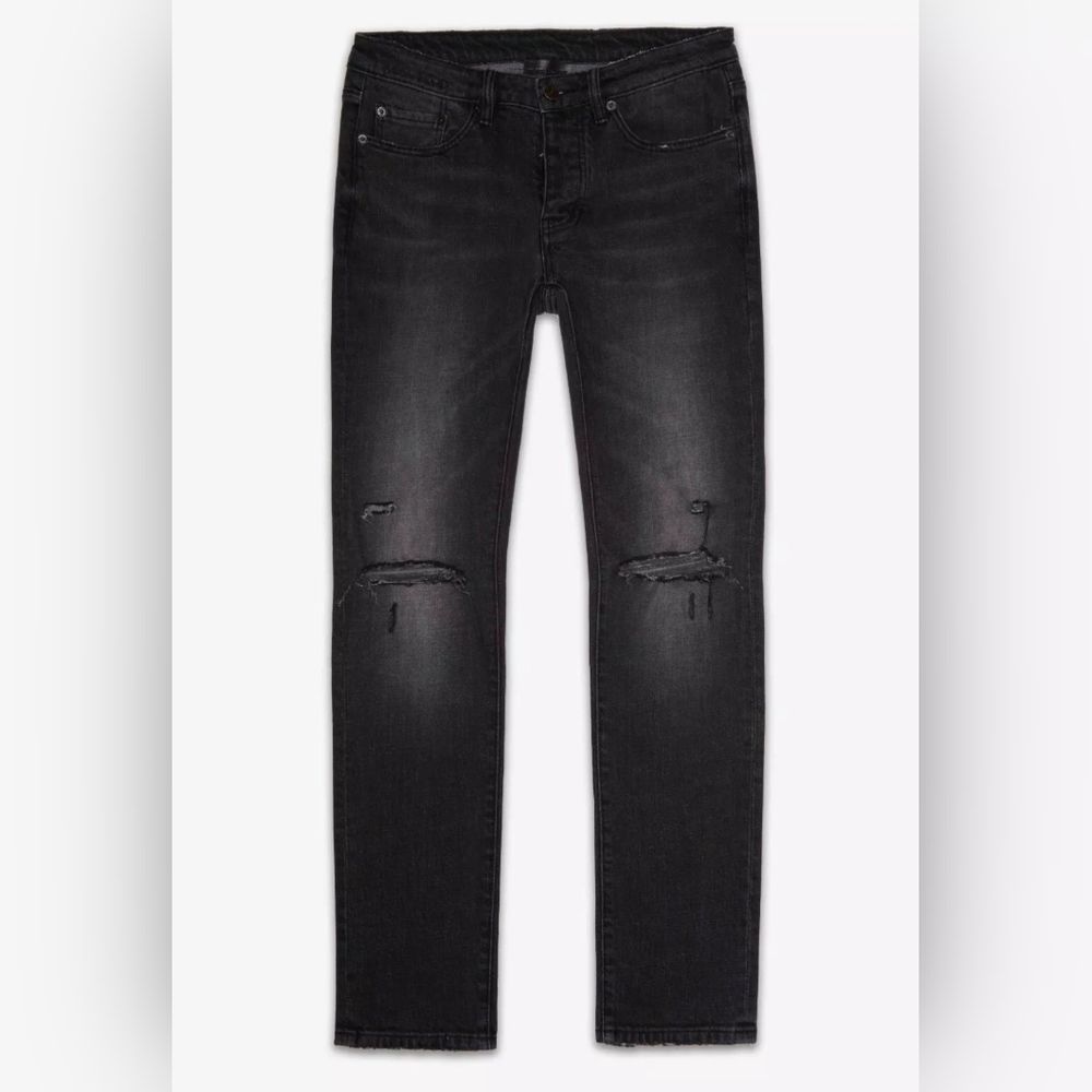 Six Week Residency BNWO Skinny Distressed Black Button-Fly Jeans 36x36‎ NWT $250
